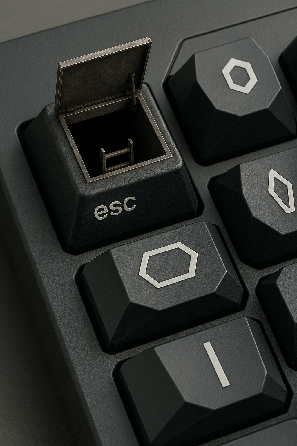hidden chamber in an escape key on a black keyboard.