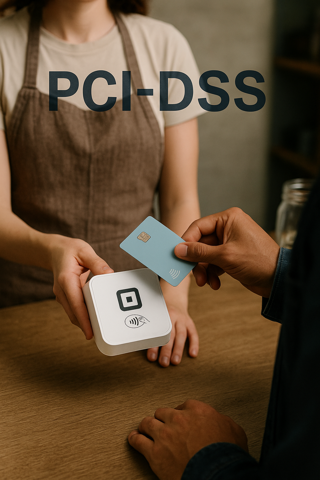 Illustration of a secure POS terminal and customer payment